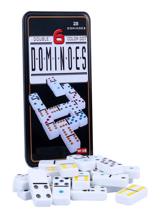 GOTHINK Double 6 Dominos Set for Adults with Tin Box Storage - 28 Tile Colorful Dot Dominoes Games Set for Family Night Gift Travel Game - Classic Party Board Game Ideal for 2-4 Players - Image 1